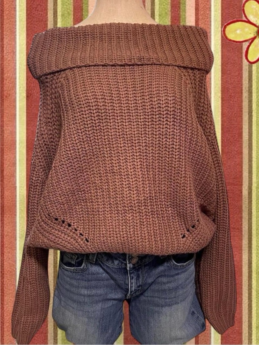 Off-Shoulder Chunky Knit Dusty Rose Pink Sweater